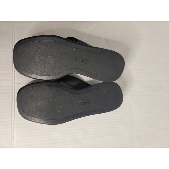 ZARA Black Platform Thong Sandal Leather Square Toe Padded EU 39 / US 8.5 - 9 - Picture 9 of 9